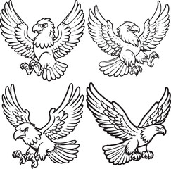 "Majestic Eagles: Artistic Black-and-White Illustrations in Flight"