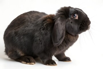 black Holland lop rabbit on white background