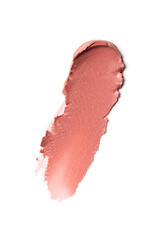 Fototapeta premium Nude pink lipstick smear close-up with glossy creamy texture on white background
