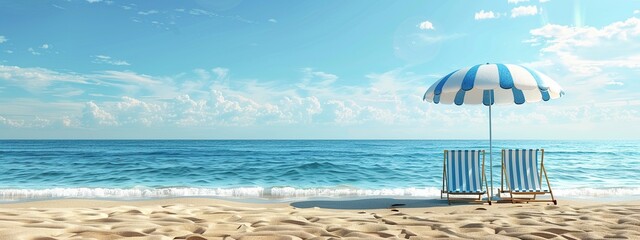 chairs and umbrellas on the beach with a clear sky