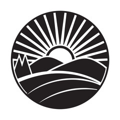 Radiant sunrise behind mountain peak vector illustration