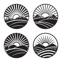 Radiant sunrise behind mountain peak vector illustration