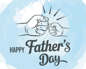 Happy Father's Day Calligraphy Greeting Card for Dad. Father's Day Celebration. Father and child fist bump illustration with Happy Father's Day text, black and white design. Vector illustration. 