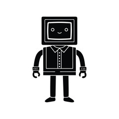 Cute black silhouette of a cartoon robot character with simple geometric shape, perfect for kids’ designs, tech themes, educational materials, t-shirts, and AI concepts.