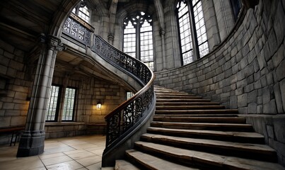 Fototapeta premium Spiral staircase in a gothic-style building