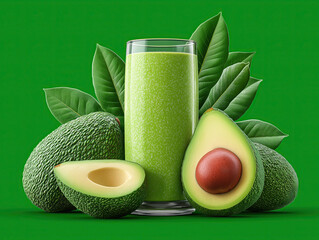 avocado smoothie and fresh avocado healthy food and drink.