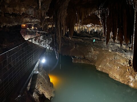 stalagmites and stalactites underground in cosmic cave cavern Arkansas Eureka Springs