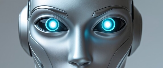 Close Up Of Futuristic Robot With Glowing Eyes
