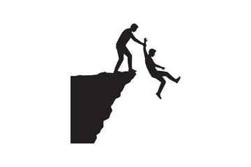 Helping Hand in Danger - Rescue Silhouette on Cliff Edge