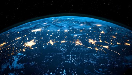 Obraz premium Night Earth, city lights glowing against dark space