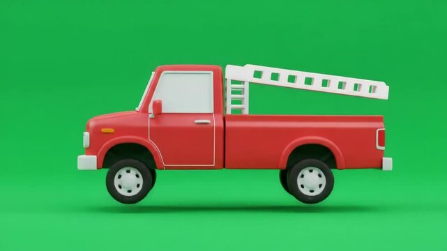 鮮やか緑背景 赤い軽トラック カラフルなデザイン
