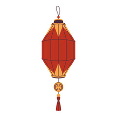 Obraz premium Isolated Chinese lantern or China lamp. Vector Asian decoration or Hong Kong celebration ornament. Eastern traditional hanging garland. Festoon for holiday and festival. Chinatown embellishment.