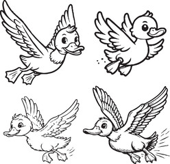 Playful Cartoon Ducks in Flight - Whimsical Vector Stock Image