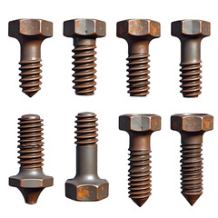 Rusty Nut and Bolt with Aged Metal Texture transparent background