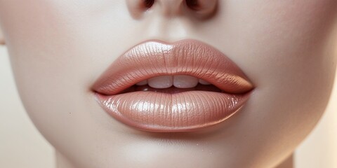 Obraz premium Glossy lips close up in natural lighting.