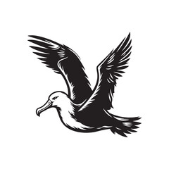 Soaring Albatross Silhouette Vector - Majestic Seabird Design Perfect for Nautical Art - Illustration of Albatross.