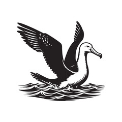 Soaring Albatross Silhouette Vector - Majestic Seabird Design Perfect for Nautical Art - Illustration of Albatross.