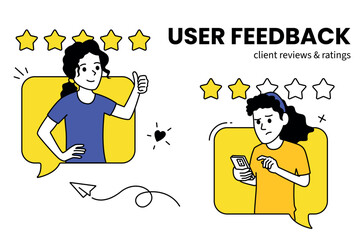 User Ratings and Feedback Concept. Vector Graphics for Customer Reviews, Online Surveys, Business Insights, and Marketing Strategies
