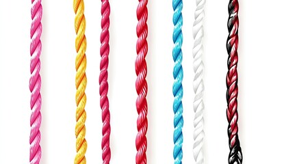 Obraz premium Colorful twisted rope strands on white background