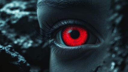 Closeup of a Glowing Red Eye with Dark Textured Surroundings