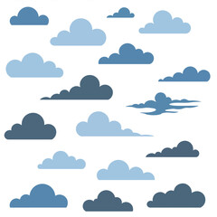 Flat Design Cloud Icons in Blue Tones Set