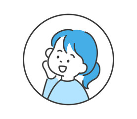 頬に手を当てほほえむ女の子のイラスト　ベクター
