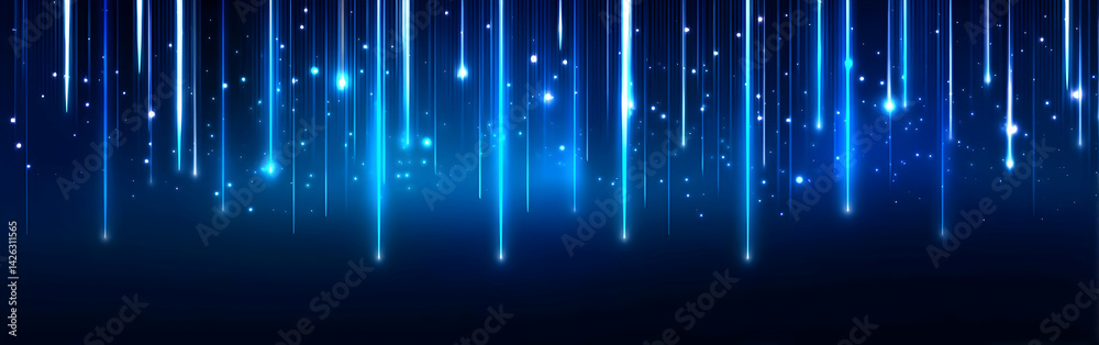 Poster an abstract background featuring glowing blue lines cascading downwards, creating a mesmerizing visu