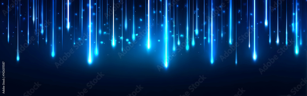 Canvas Prints a stunning digital abstraction featuring glowing blue lines cascading down against a dark background