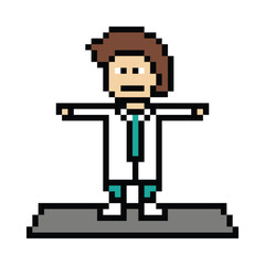 Cute pixel cartoon 8bit character man doctor or scientist game care for decoration pharmacist male doctor uniform in hospital 8 bit male pixel art game 8bit png vector.