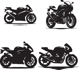 Obraz premium Black and White Motorcycle Silhouettes - Stylish Vector Stock Image