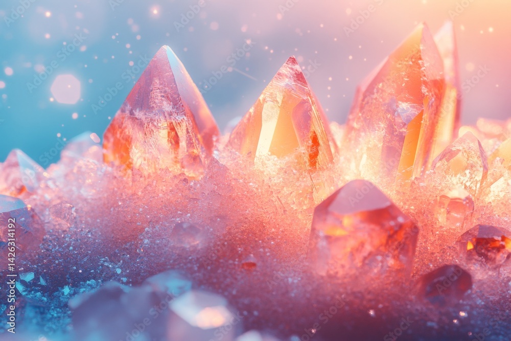 Poster Crystal formations illuminated by soft light create a mesmerizing display of color and texture in a serene setting