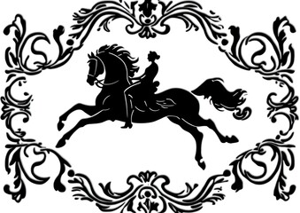 Obraz premium Equestrian Silhouette, Ornate Frame