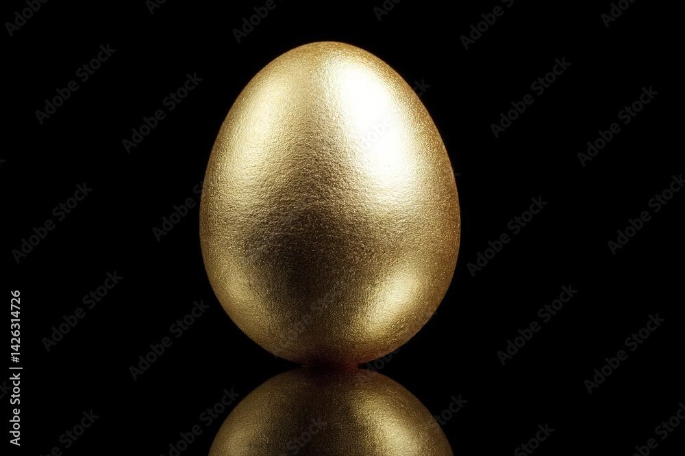Aufkleber gold egg standing on a reflective surface against a black background showcasing luxury and elegance 