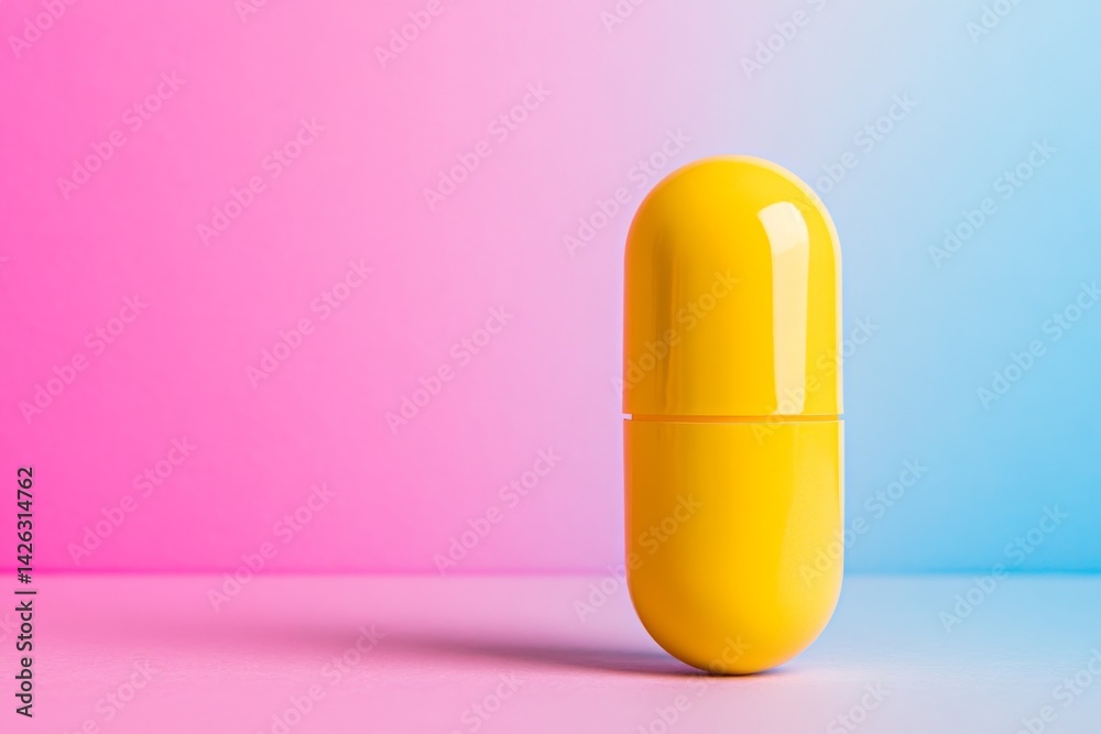 Aufkleber a single glossy yellow capsule rests on a softly blurred pastel surface, creating ample space for pr