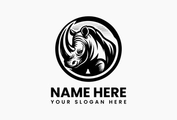 Detailed rhino line art with contour shading, premium logo template for safari companies and luxury brands © vectorvovdesign
