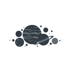 Monochrome Planet & Solar System Icon Cluster