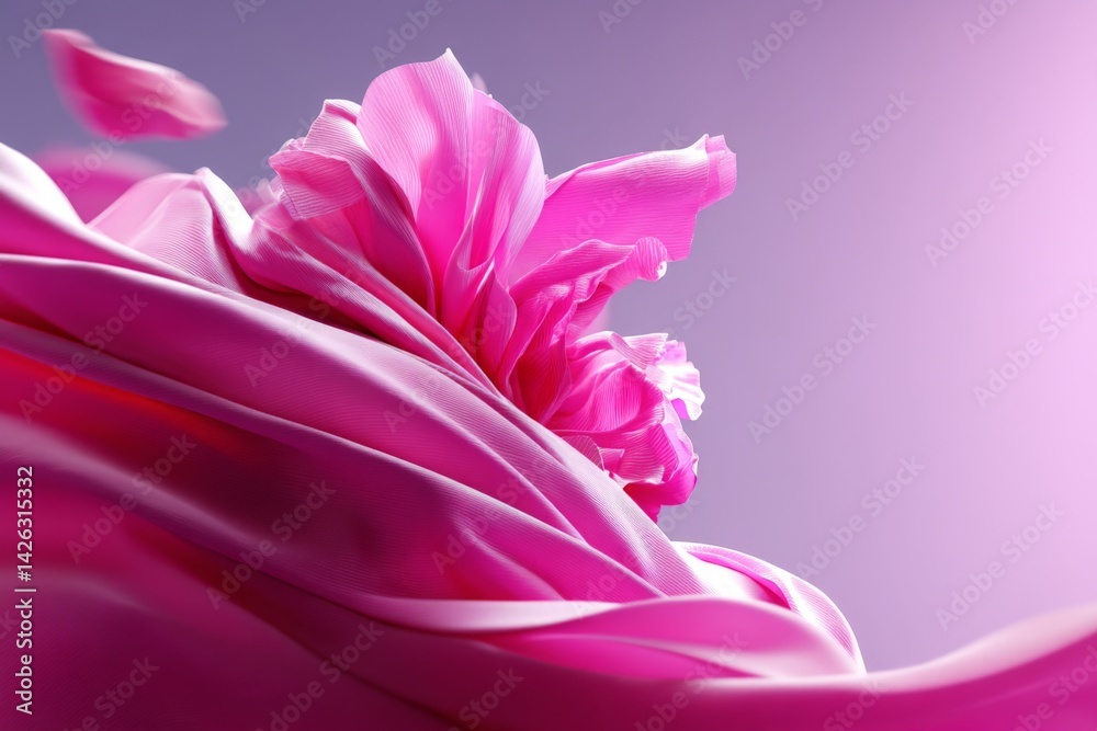 Aufkleber vibrant pink fabric and flower dance in the soft glow of light during a serene moment of artistic ex