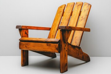 Wooden chair with a rustic design placed against a simple light backdrop