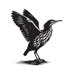 Striking American Bittern Silhouette Vector - Elegant Marsh Bird Design - Minimalist American Bittern Art- American Bittern Illustration.