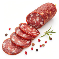 Salami slices png savory cold cuts png isolated deli meat png white background image