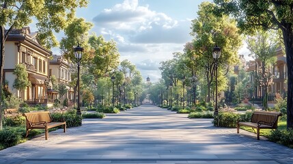 Obraz premium Scenic street adorned with nature’s elegance high resolution picture