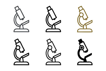 Obraz premium Line Art Icon Set Microscope Outline Illustration for Science, Technology, and Education, Simple Black Icons on Transparent Background.