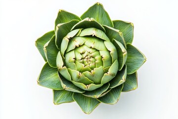 Fototapeta premium Close up of a single artichoke blossom, top view, isolated on white background