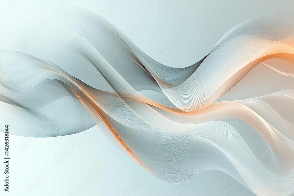 Poster Soft flowing waves create a serene abstract design with gentle orange and white hues in a minimalist composition