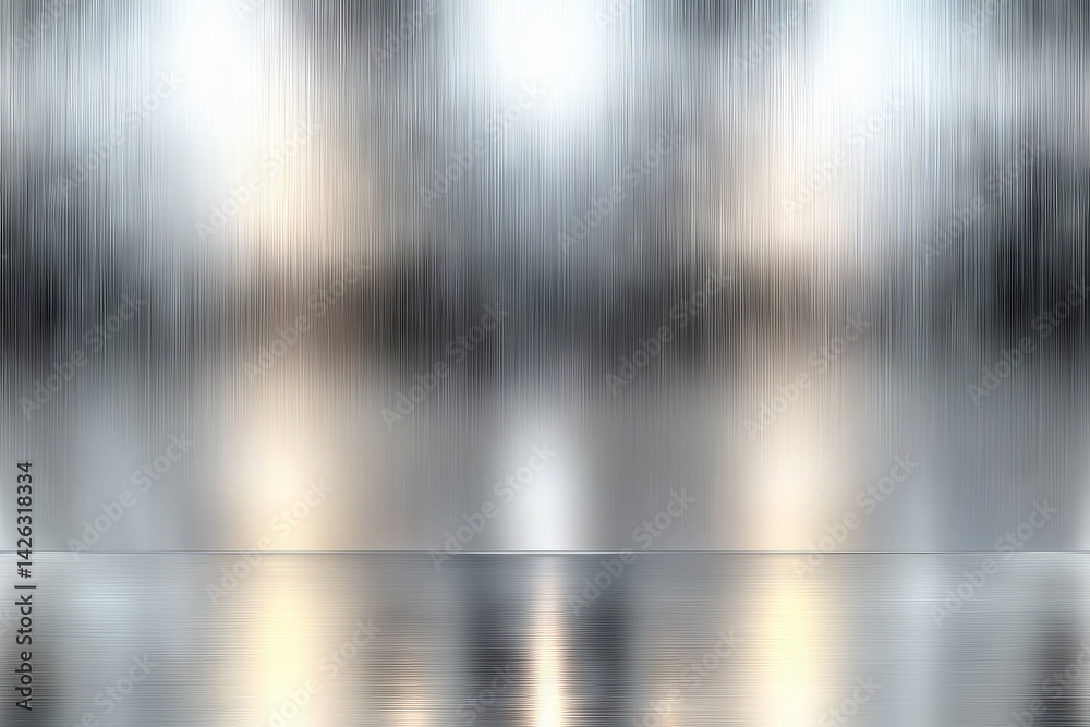 Poster Reflective metallic surface showcasing smooth textures and soft lighting in a minimalist setting at dusk