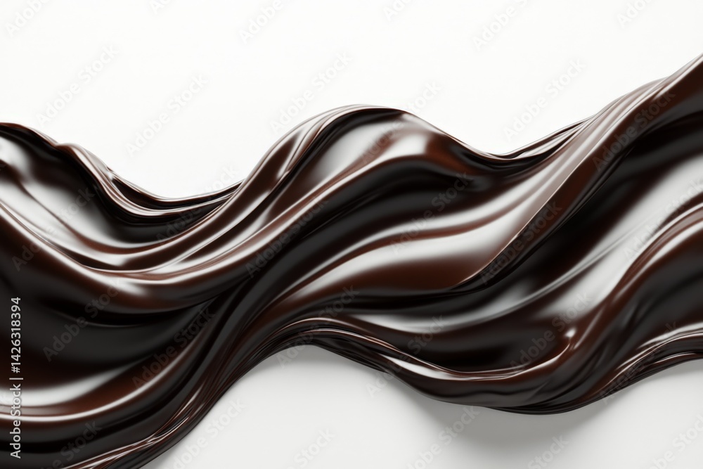 Poster rich, glossy chocolate flowing over a smooth surface in an artistic wave during a gourmet pastry pre