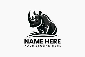 Detailed rhino line art with contour shading, premium logo template for safari companies and luxury brands