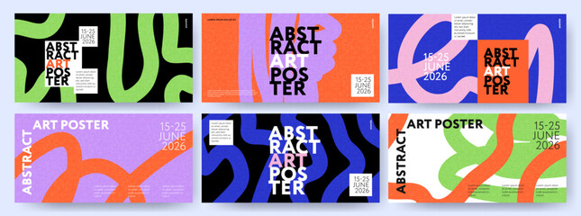 Plakat Creative concept of horizontal posters or covers with modern abstract design with hand drawn wavy shapes and lines. Bright art templates for ads, branding, banner or flyer, cover, label, print, sales