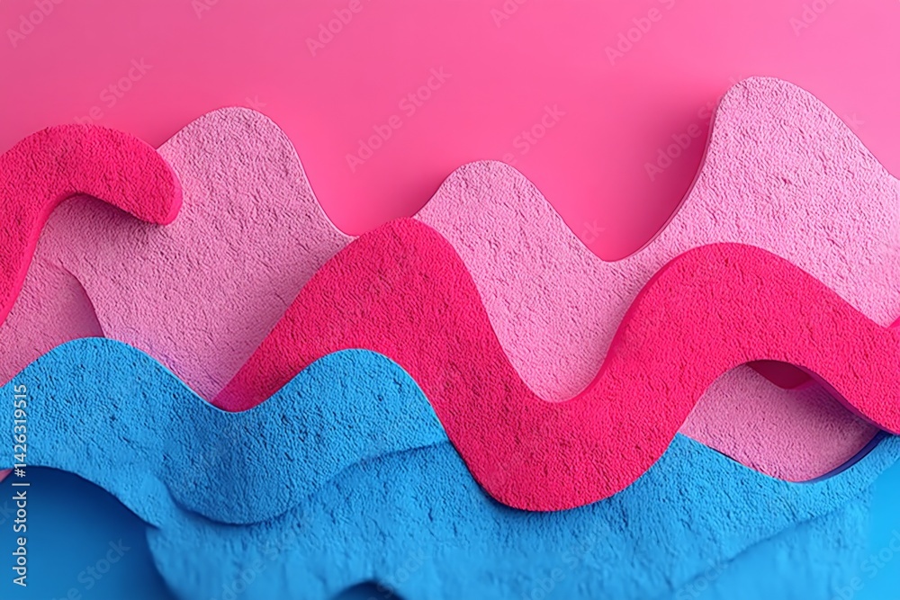 Poster Bright and colorful abstract design with layered waves on a pink background