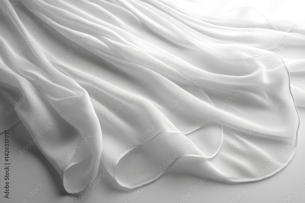 Fototapete soft white fabric cascading with gentle folds under bright light in a serene setting
